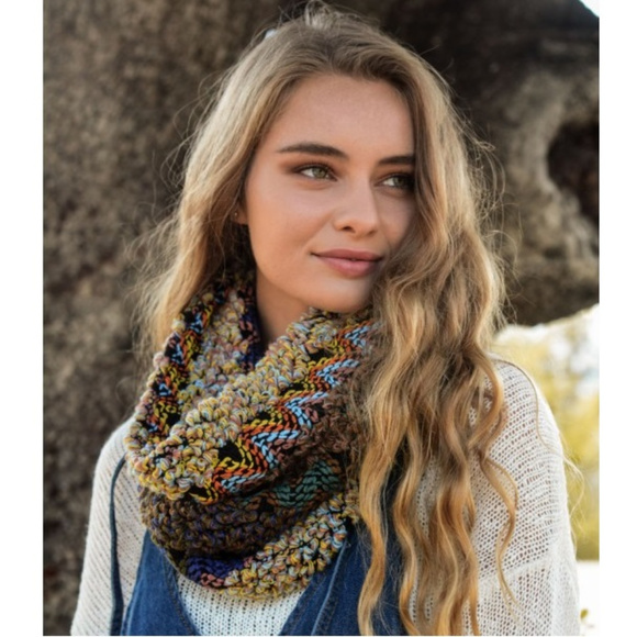 Accessories - Multi Pattern Lamb Knit Style Shevron Infinity Scarf